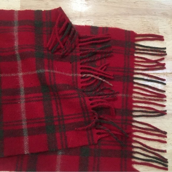 Classic green red plaid Irish lambs wool scarf made in Ireland by John Hanley - Picture 2 of 9
